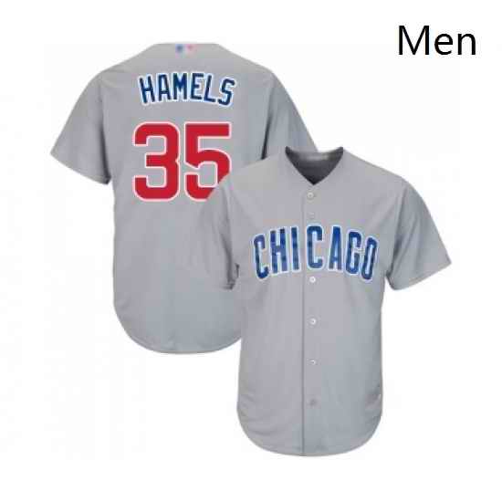 Mens Chicago Cubs 35 Cole Hamels Replica Grey Road Cool Base Baseball Jersey